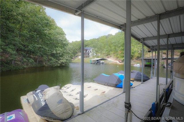 view of dock with a water view