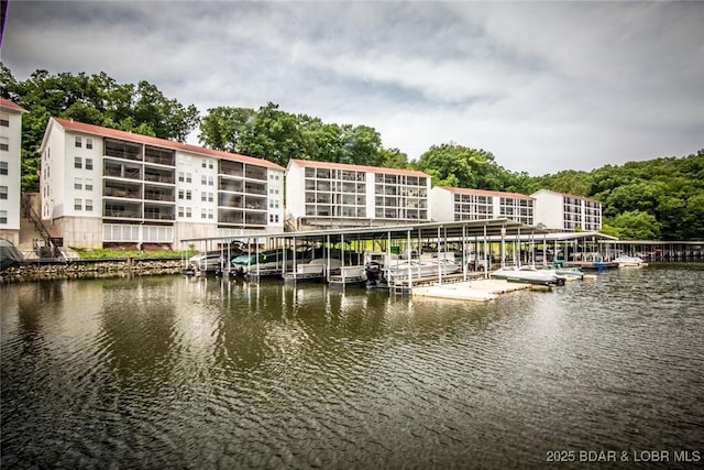 water view with a floating dock