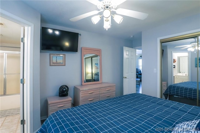 bedroom featuring ceiling fan