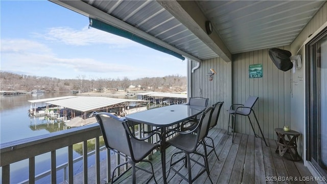 deck featuring a water view