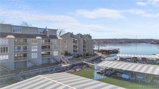 dock area featuring a water view