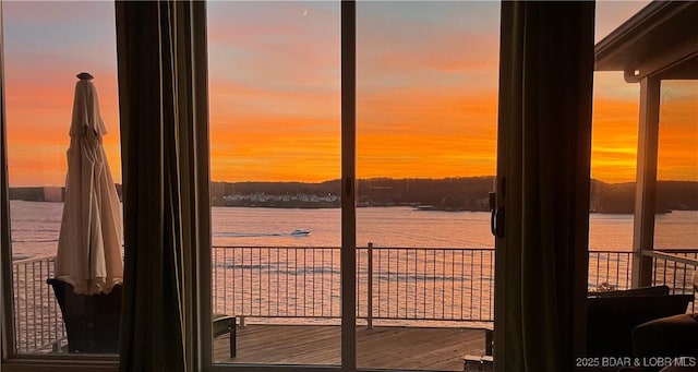 doorway featuring a water view