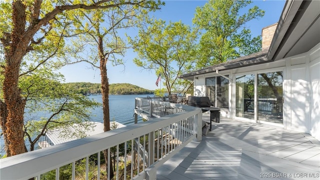 wooden deck with a water view