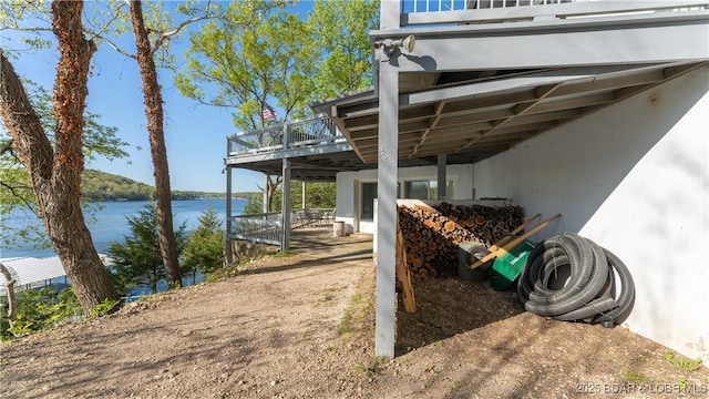 exterior space featuring a water view