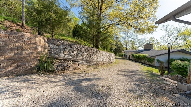 view of street with gravel driveway