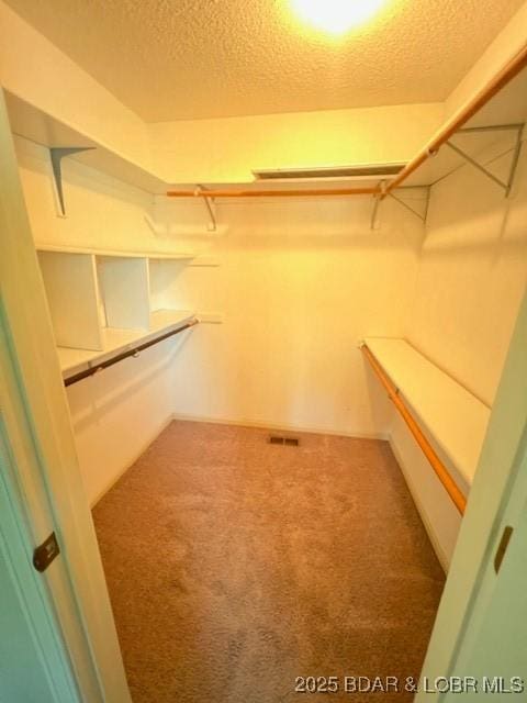 walk in closet featuring light carpet and visible vents