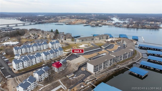 aerial view with a water view