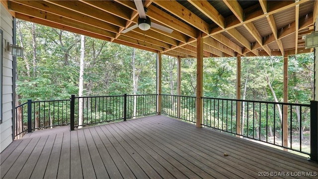 wooden deck with ceiling fan