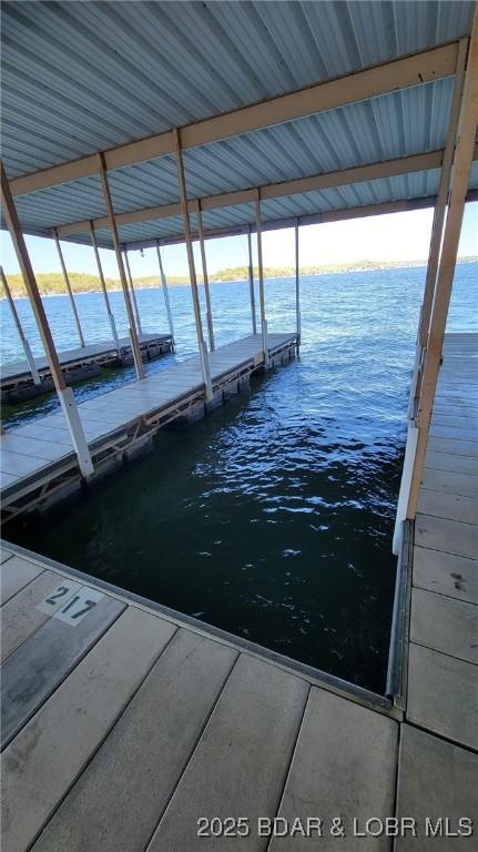 view of dock with a water view