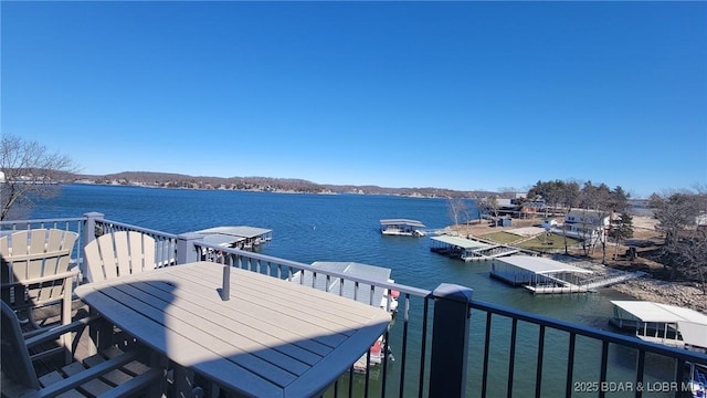 dock area with a water view