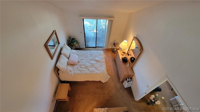 bedroom with carpet floors and access to outside