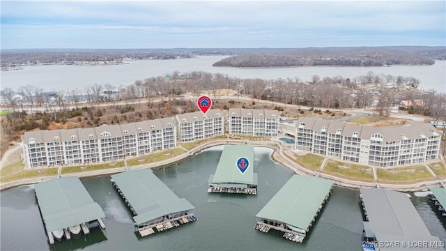 aerial view with a water view