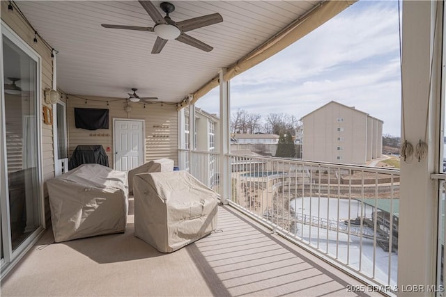 balcony with ceiling fan