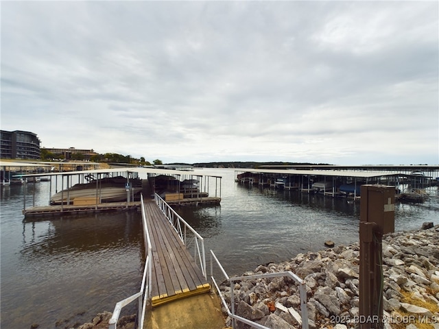 view of dock with a water view