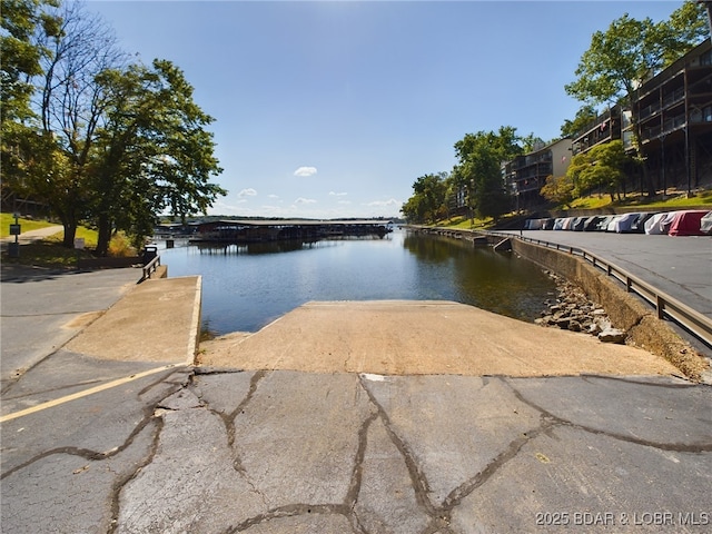 water view featuring a dock