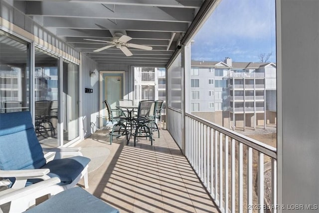 balcony with a ceiling fan