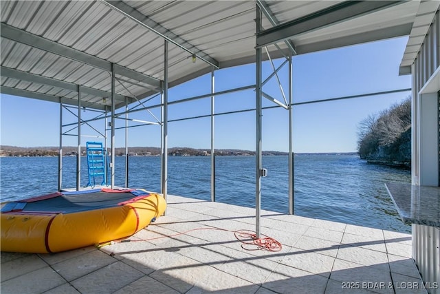 view of dock with a water view