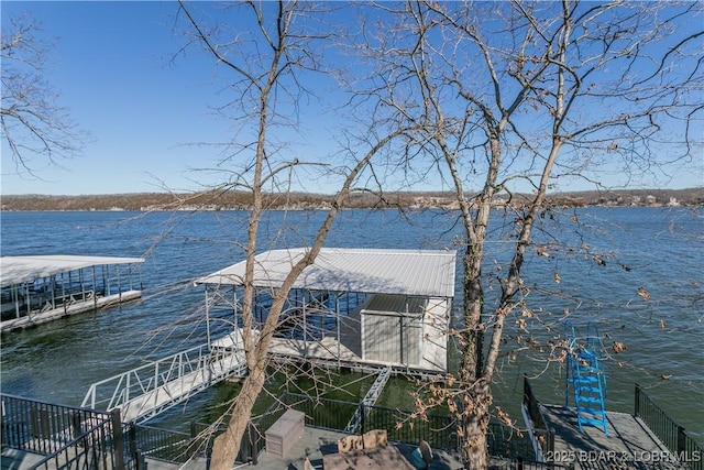 dock area with a water view