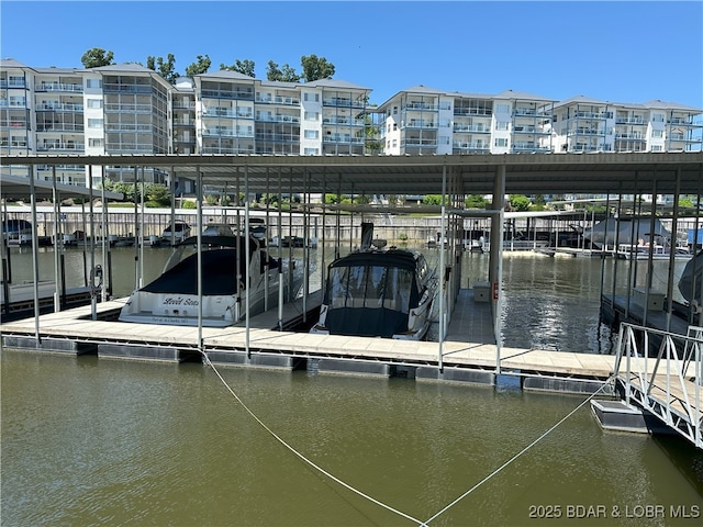 dock area featuring a water view