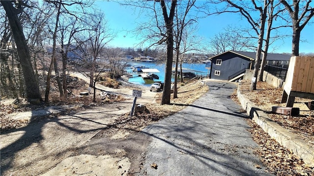 view of street featuring a water view