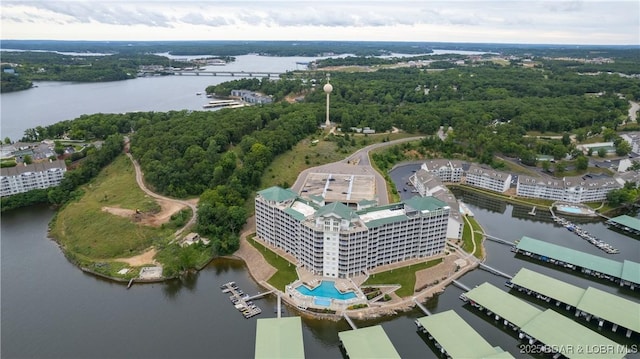 aerial view with a water view