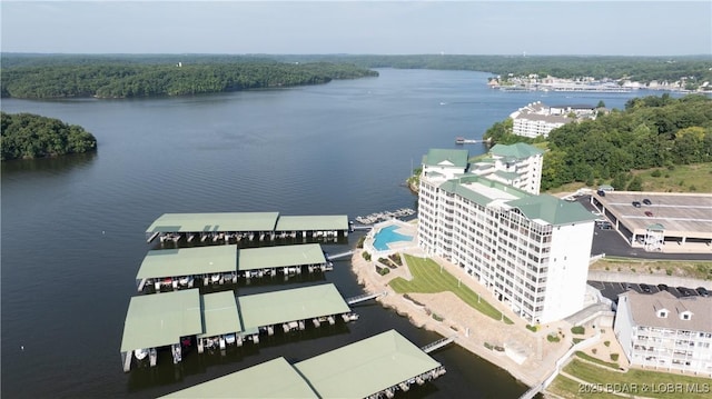 aerial view with a water view