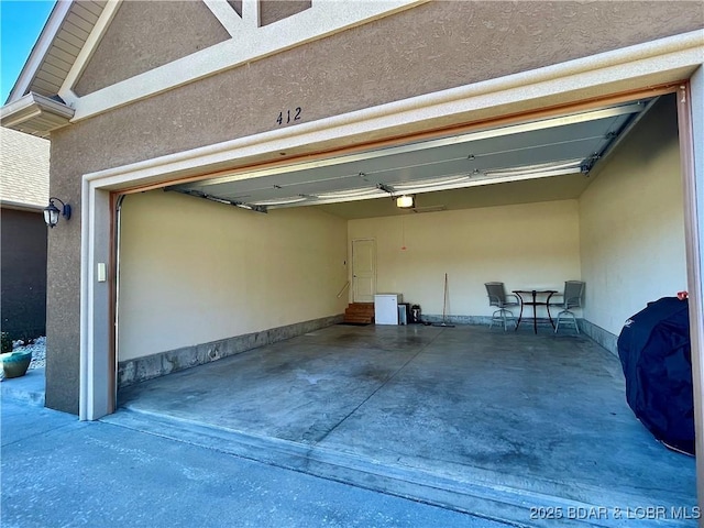 garage with a garage door opener