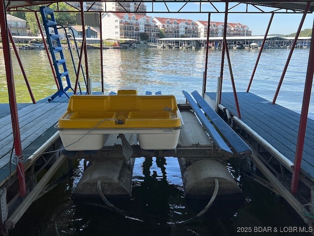 dock area featuring a water view and boat lift