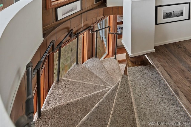 136 Rambling Acres Dr, Gravois Mills, MO 65037 - stairway featuring wood finished floors and baseboards