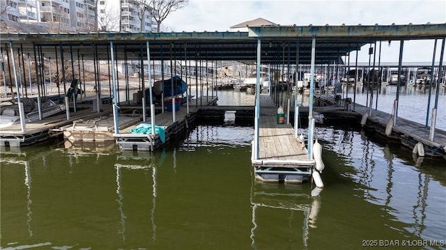 view of dock with a water view