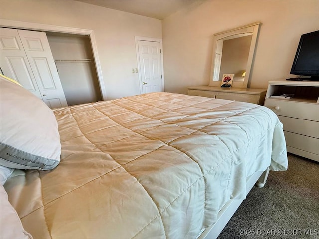 bedroom featuring a closet and carpet flooring