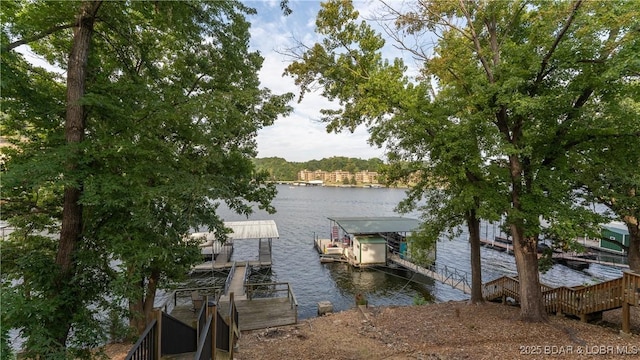 view of dock featuring a water view