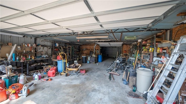 garage featuring a workshop area