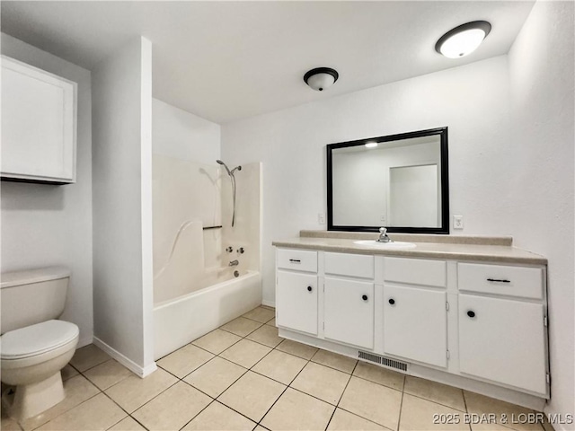 full bath with toilet, vanity, visible vents, and tile patterned floors