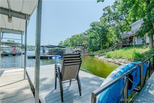 dock area with a water view