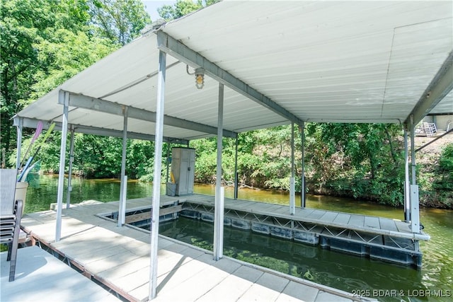 view of dock with a water view