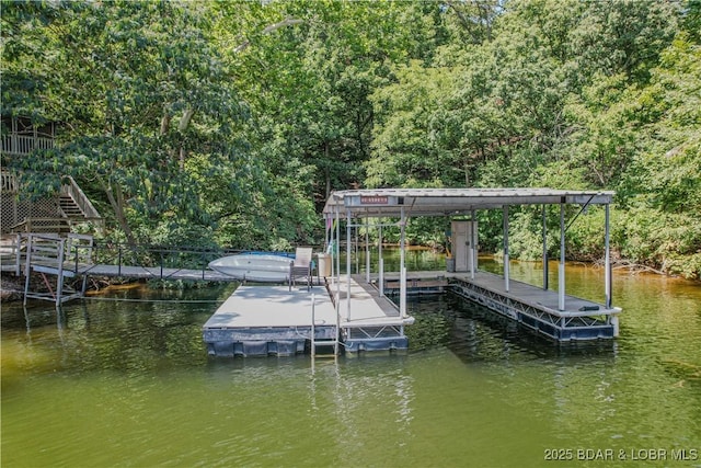 dock area with a water view