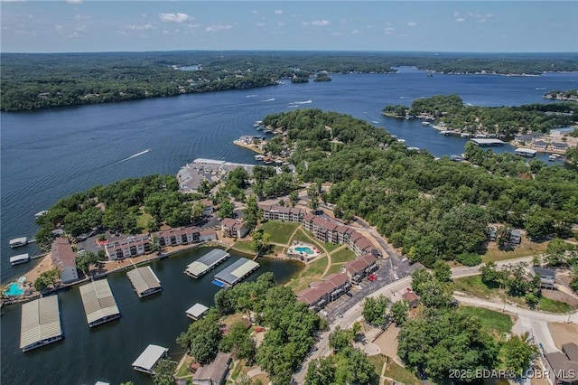 aerial view with a water view