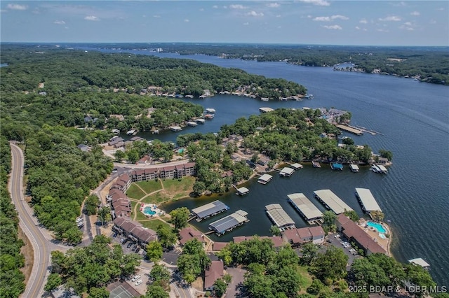 bird's eye view featuring a water view