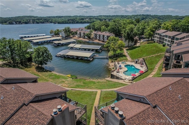 aerial view with a water view