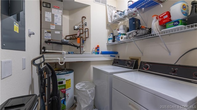 laundry room featuring washer and dryer, laundry area, and water heater