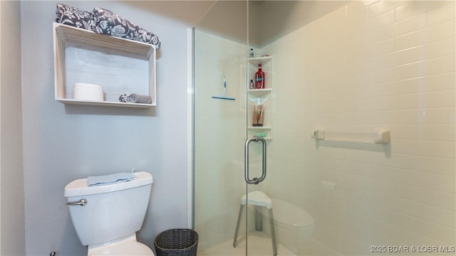 bathroom with toilet and a shower stall