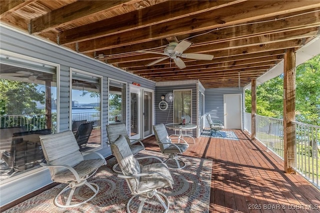 deck with a ceiling fan