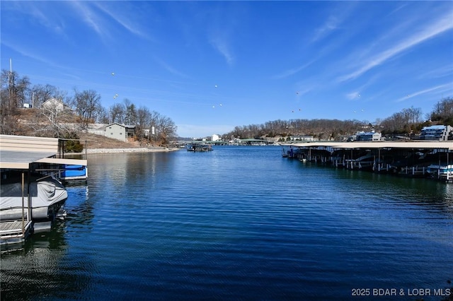 view of dock with a water view