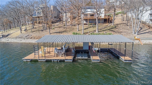 view of dock featuring a water view and boat lift