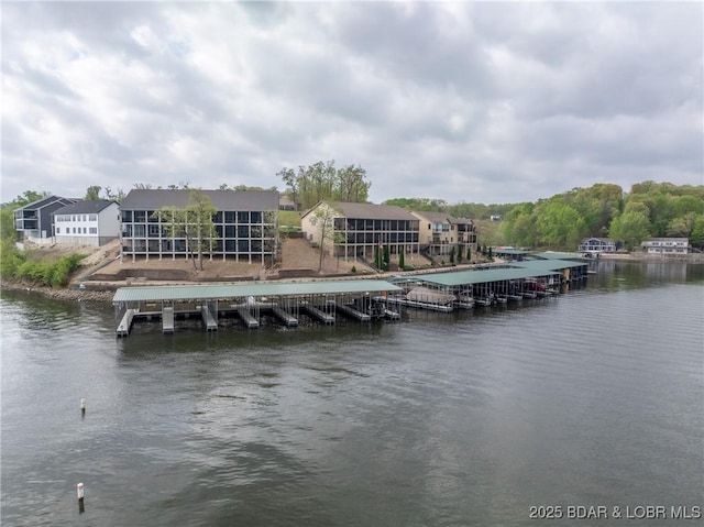 view of dock with a water view