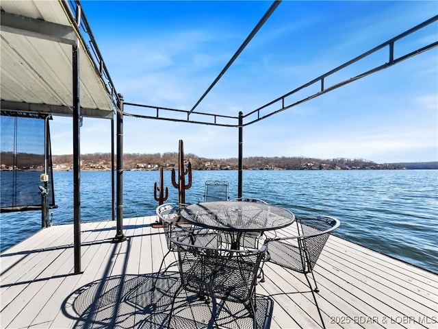 view of dock with a water view