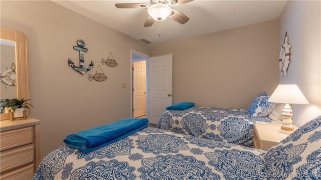 bedroom featuring visible vents and a ceiling fan