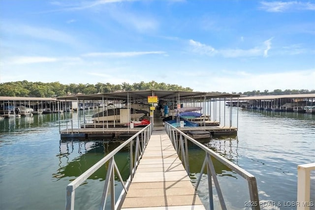 view of dock with a water view