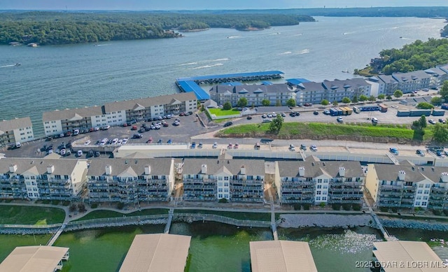 aerial view featuring a water view